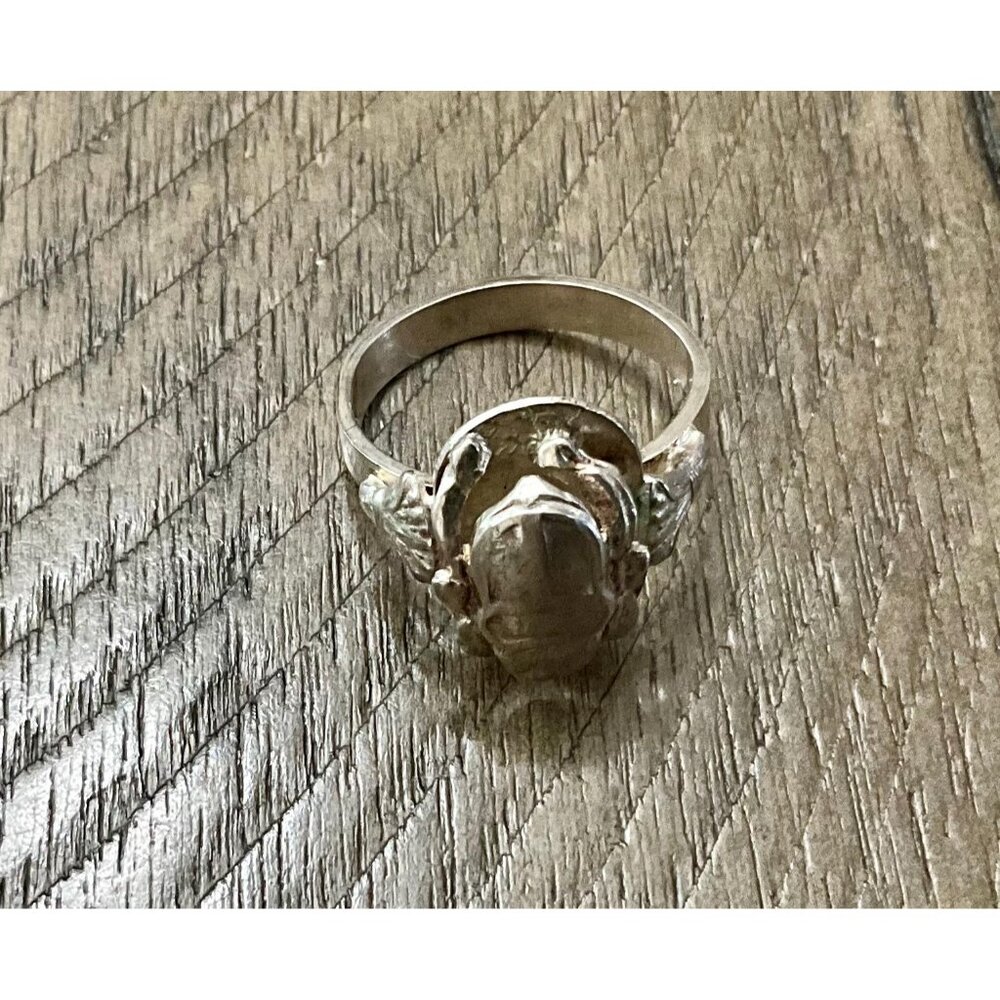 Egyptian Sterling Silver Scarab Ring Raised Center Size 8.25 Thumb Ring